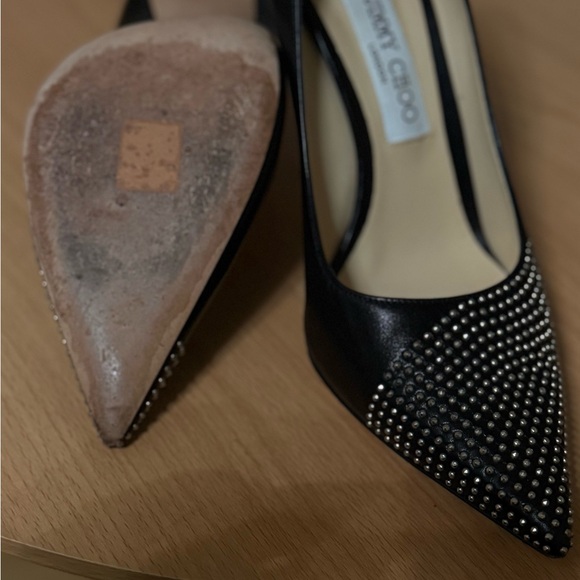 Jimmy Choo Black Leather Pointed Toe Pumps with Silver Studs main image 3
